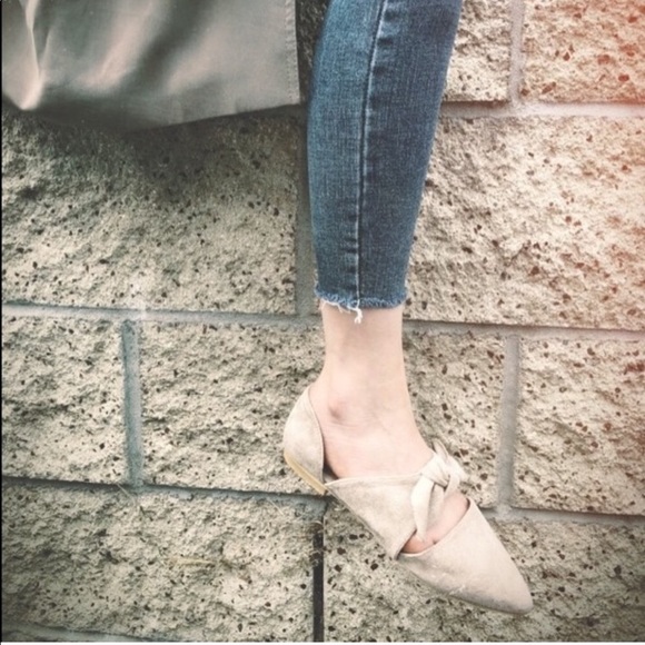 Taupe Bow Tie Flat Shoes - Picture 2 of 3